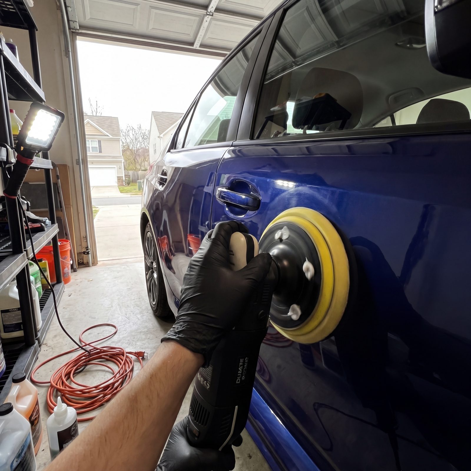 Compound cutting with a rotary polisher to remove swirls and oxidation